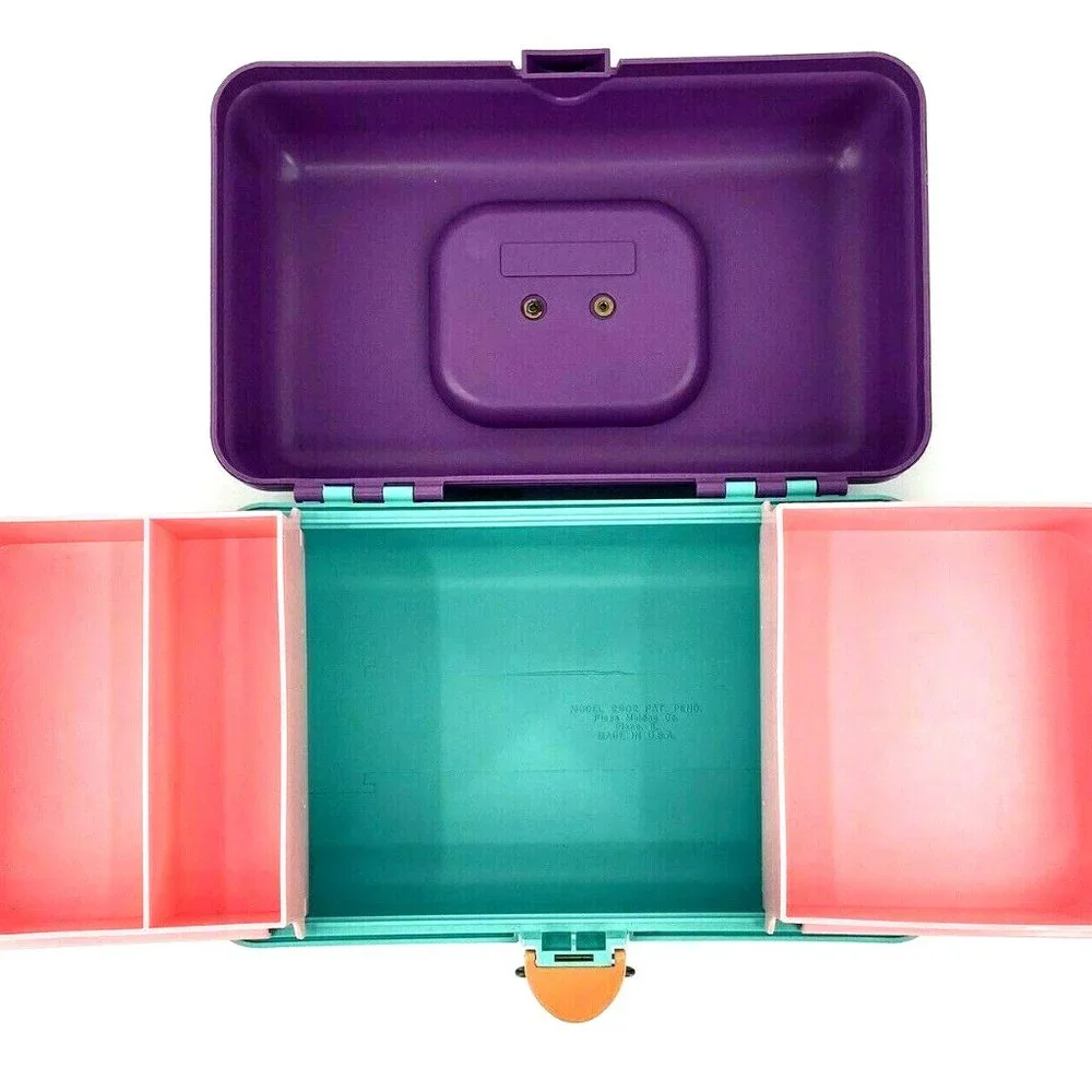 Vintage Caboodles Make Up Travel Case Organizer Purple Mint & Pink Trays 2602